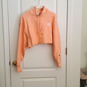 Cropped Champion Revese Weave Hoodie Sweatshirt Peachy Pink
